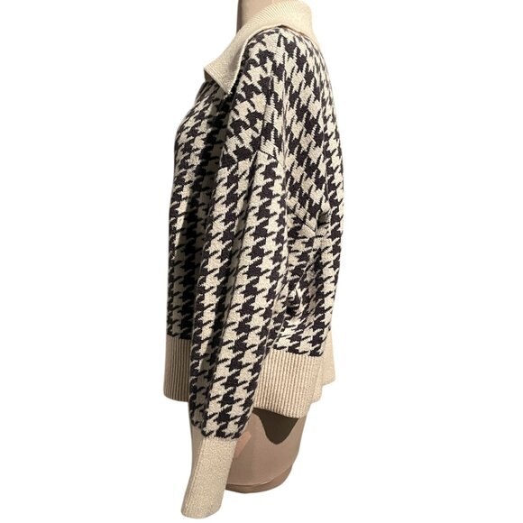 Loft Outlet Women's Houndstooth Grey/Cream Zip-Up Cardigan, Size XL EUC - Picture 3 of 6